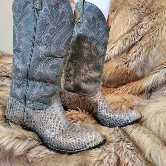 J. Chisom Snakeskin Python Silver Tipped Boots - Picture 3 of 7